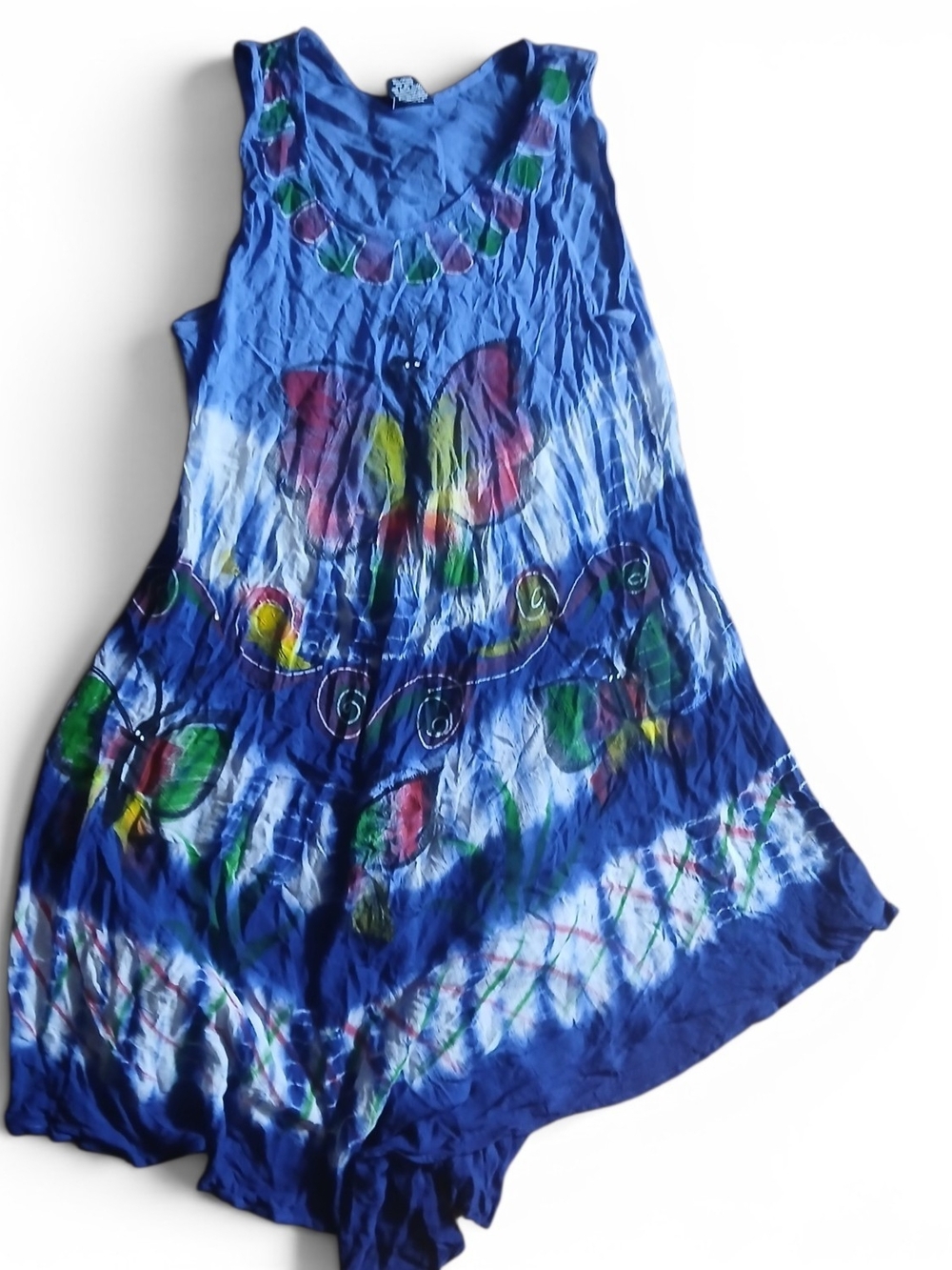 Blue Tie-Dye Butterfly Sleeveless Dress Free Size Nwt